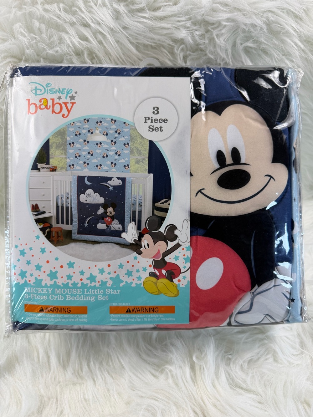 NWT Disney Baby Mickey Mouse Little Star 3 Piece Crib Bedding Set Blue NEW